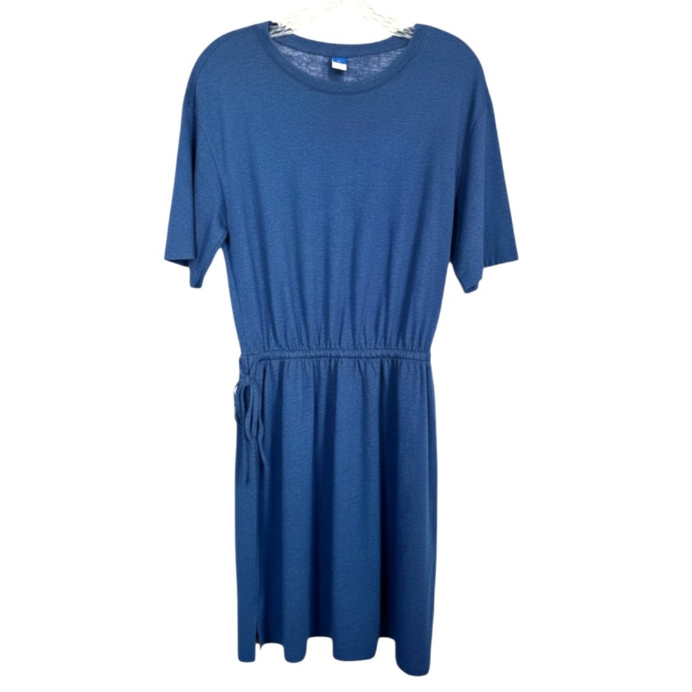 OLD NAVY Dark Blue Knit DRAWSTRING WAIST SHIFT DRESS Linen/Cotton XXL TALL T